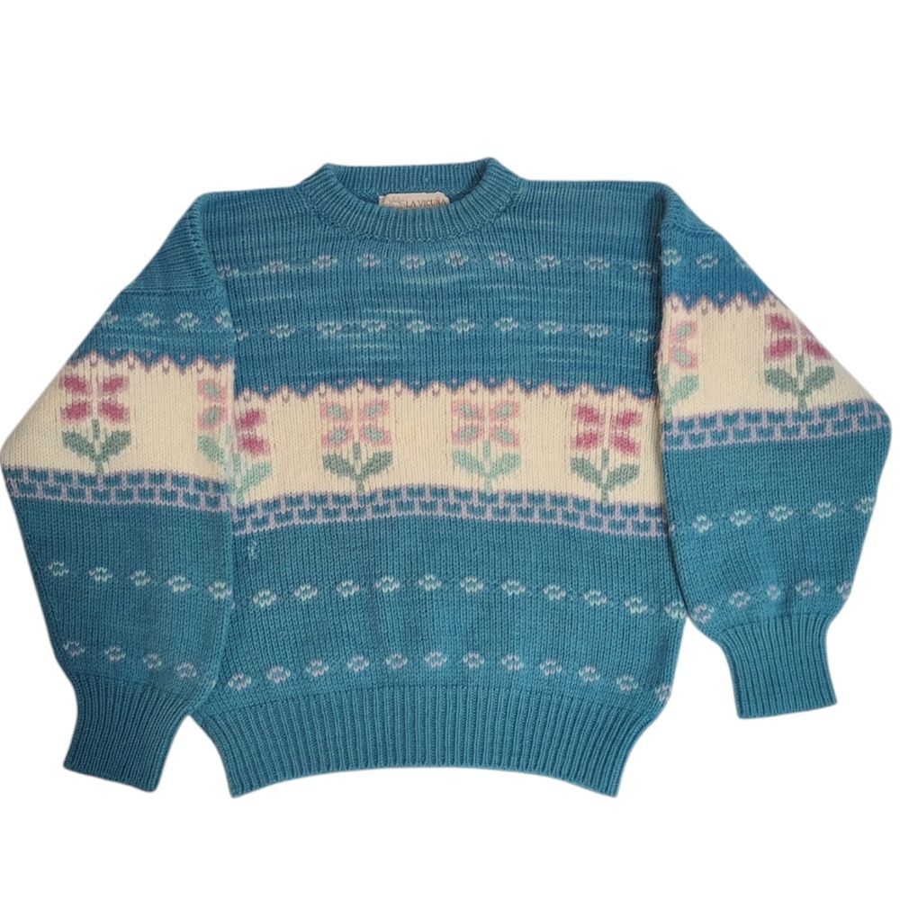 La Vicuña Vintage Hand Knit Butterfly Sweater 100% Wool